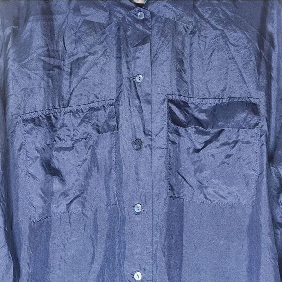 Vtg DetailsExpress S NavyBlue 100%SILK LngSlves Pockets Buttons Up Women’s Shirt - Picture 4 of 5